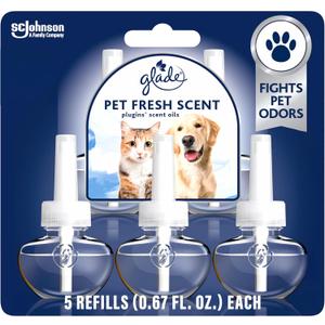 Glade PlugIns Refills Air Freshener, Pet Fresh Scent, Scented and Essential Oils for Home and Bathroom, 0.67 Fl Oz, 5 Count