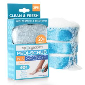 Spongeables Pedi Scrub Foot Exfoliating 20+ Wash Sponge (1 Count (Pack of 3), Clean and Fresh)