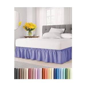 Wrap Around Dust Ruffle Bed Skirt - Lavender - for Queen Size Beds with 18 Inch Drop - Elastic Strap - Adjustable Pleated Bedskirt with Brushed Fabric and Wrinkle Free - for Women, Men, Kids & Teens
