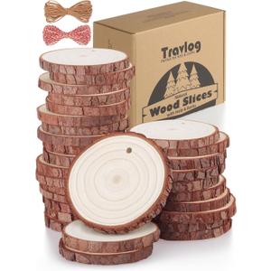 Unfinished Wood Slices with Hole, Natural Wood Circles Blank with Bark for DIY Crafts, Home Decor, Christmas Ornament (30Pcs, 2.4-2.8 Inch)