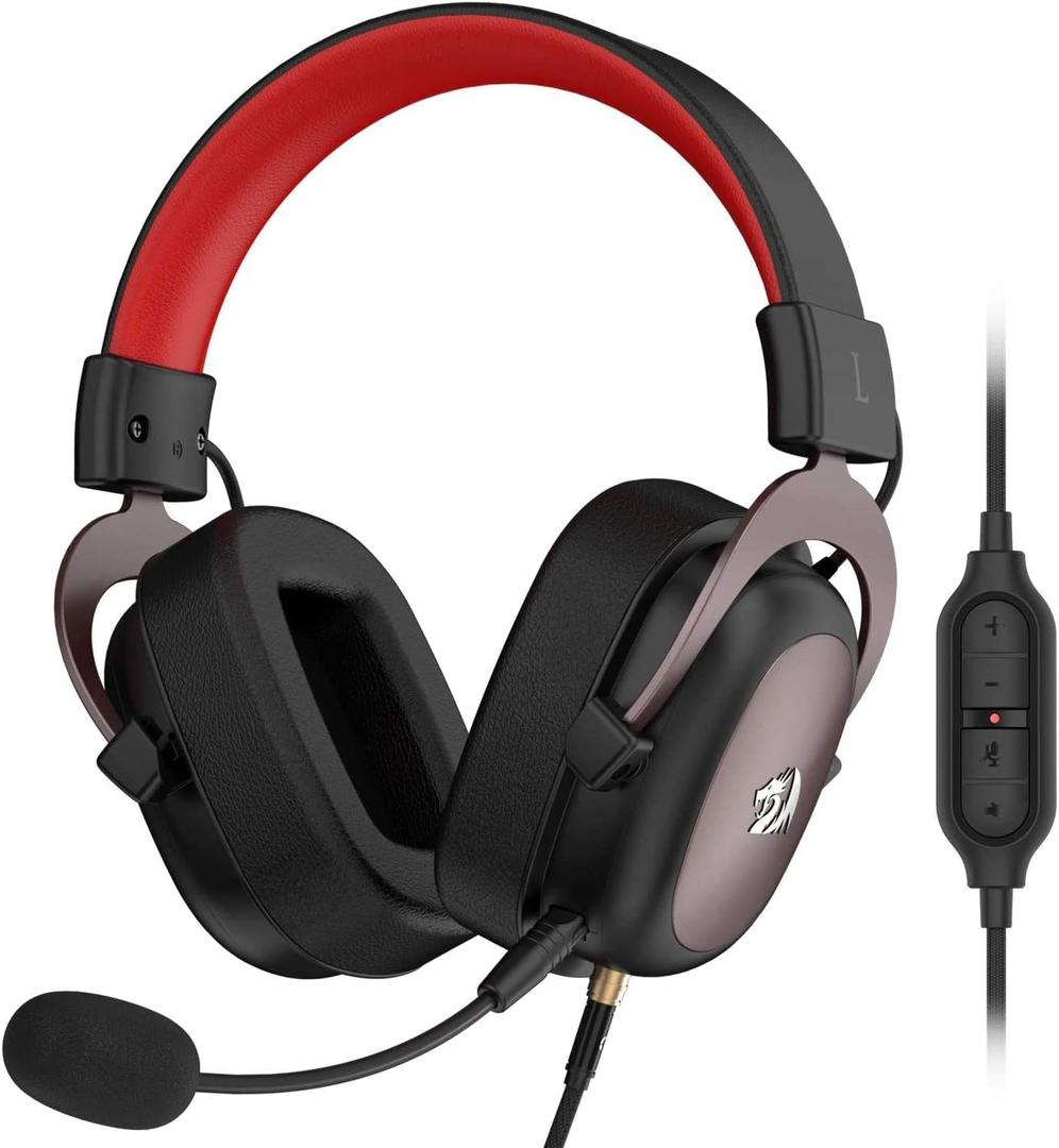 Redragon H510 Zeus Wired Gaming Headset - 7.1 Surround Sound - Memory Foam Ear Pads - 53MM Drivers - Detachable Microphone, Works for Multi-Platforms PC, PS4/3 & Xbox One/Series X, NS (Black H510)
