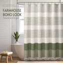 Linen Texture Shower Curtains for Bathroom Sage Green Boho Natural Striped Shower Curtain with Tassel 48W X 72L