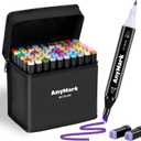 AnyMark Alcohol Markers, 60 Colors Dual Tip Art Coloring Markers Set for Adult Book Drawing Sketching Painting, Chisel & Fine, Black Penholder