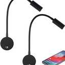 Dimmable RV Reading Light with USB Charging Port, DC 12V RV Interior Lights, Flexible LED Light Fixtures, Designed for Camper, Van, Boat and Motorhome, 2 Pack(Black)