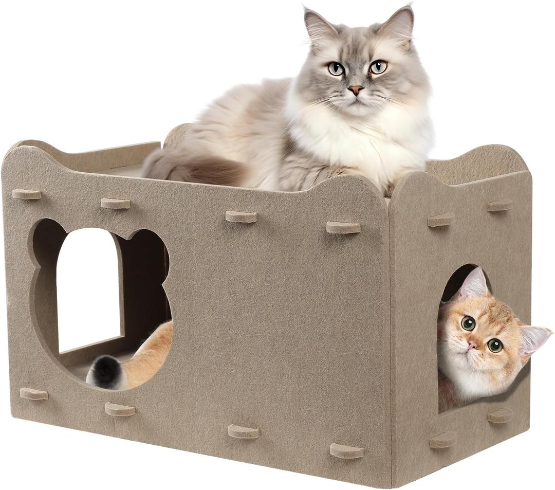 Ryoizen Cat Houses for Indoor, Cat Tunnel Bed Cave for Multiple & Large Up to 22 Lbs, Scratch Resistant Bed Caves, Foldable Hideaway Enclosed