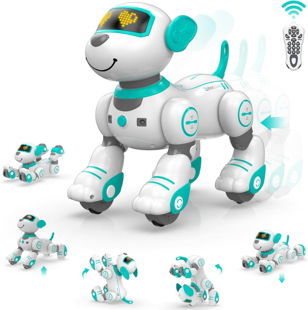 STEMTRON Remote Control Robot Dog Toy for Kid, Programmable Robotic Puppy, Interactive Robotic Dog Gift, Follow & Touch Function Robo Dog with Music (Green)