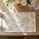 JINCHAN Linen Floral Fall Placemats Set of 4 Cloth Table Mats Rustic Cottagecore Jacobean Outdoor Seasonal for Kitchen Dining Table Decor Washable Tablemats 13x19 Inch Taupe
