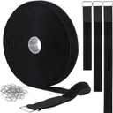 1"x32ft Hook and Loop Straps with 50 Metal Buckles, Adjustable Fastening Cable Straps, Cut-to-Length Cinch Strap, Reusable Nylon Securing Cord Ties for Organizer or Storage, 1 inch Wide, Black