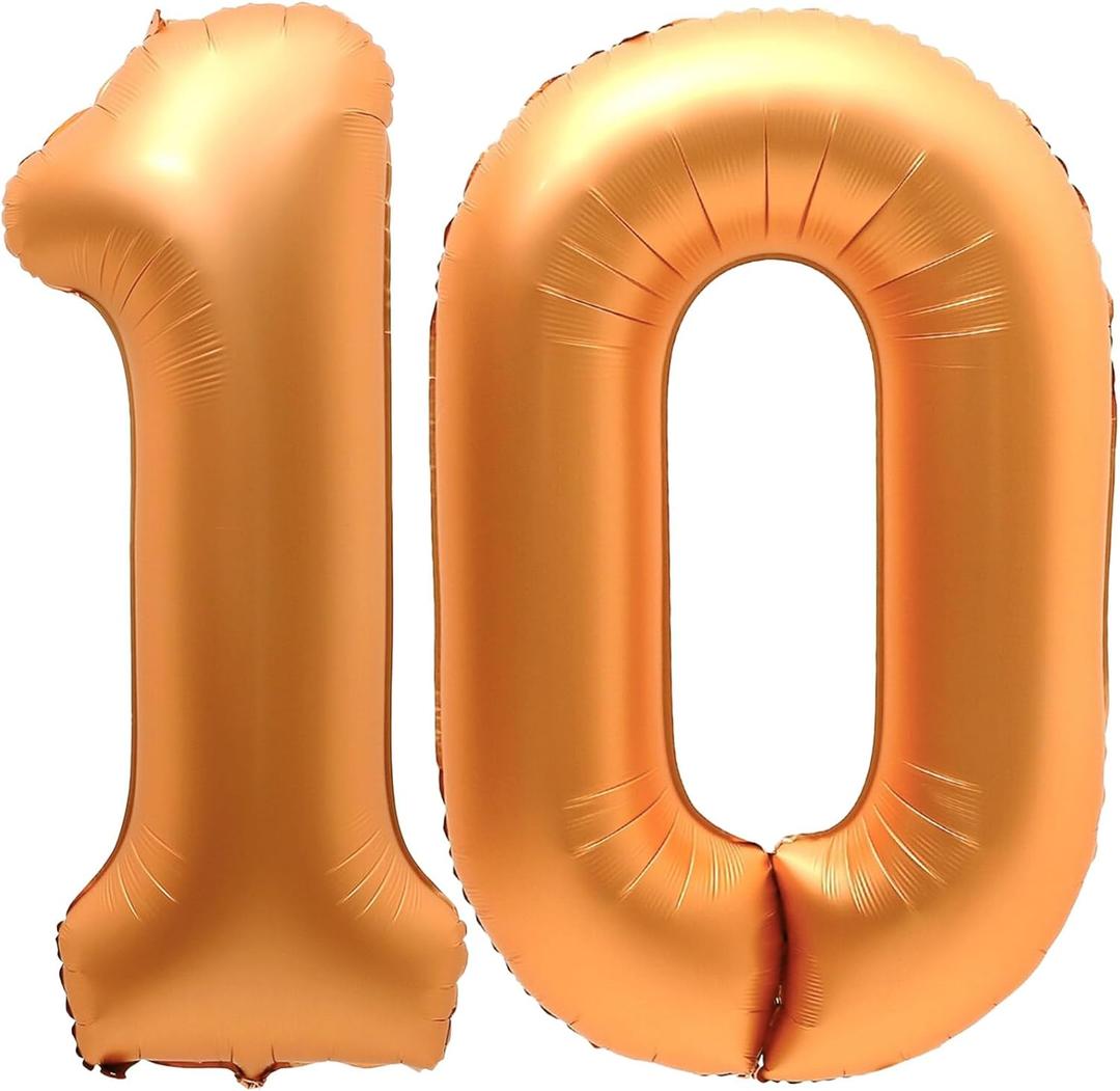10 Balloon Number, 40 Inch Orange Foil Balloons Giant Jumbo Helium Number 10 Balloons for Boys Girls 10th Birthday Decorations Anniversary Events Party Decorations (Orange)