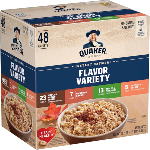 Quaker Instant Oatmeal, 4 Flavor Variety Pack, Individual Packets, 48 Count, Best By AUG 07/25
