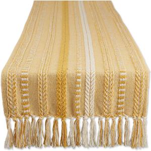 DII Farmhouse Braided Stripe Table Runner Collection, 15x108 (15x113, Fringe Included), Honey Gold