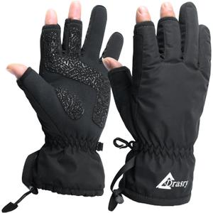 Drasry Neoprene Palm Ice Fishing Gloves 3-Cut Fingers Warm for Men and Women Cold Weather Insulated Great for Winter Fly Fishing Photography Running Shooting Hunting Hiking (Small, Black)