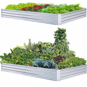 Galvanized Raised Garden Beds 2-Pack (8x4x1ft Each)  Overlapping 4-Inch Panels + 4 Support Bars, Heavy-Duty Metal Planter Box for Vegetables, Herbs, Flowers, No-Deformation Steel Garden Kit