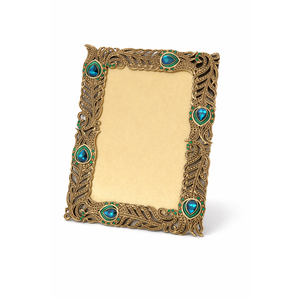 Sunlit Vintage Picture Frame 5x7 Inch, Luxury Antique Photo Frames with Glass Front, Photo Display, Tabletop Wall Hanging, Gift Ideas, Gold and Blue