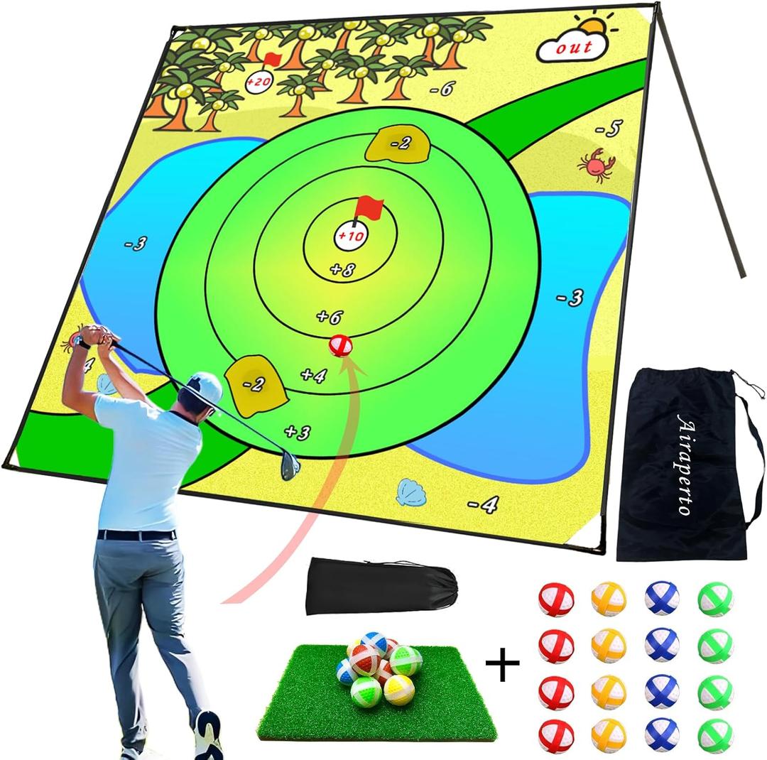 Battle Golf Chipping Game,Upgrade 80x80 Large Chipping Mat,Play Outdoor Sticky Golf for Adults,Unique Multiplayer Indoor Outdoor Friends Family Yard Target Game