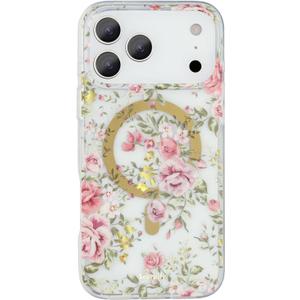 SCORPIFY for iPhone 17 Pro Max Case [Compatible with MagSafe] with Country Rose Floral Design, Cute Clear Flower Magnetic Phone Cover for Women Girls, [Non Yellowing] Slim Bumper with Gold Accents