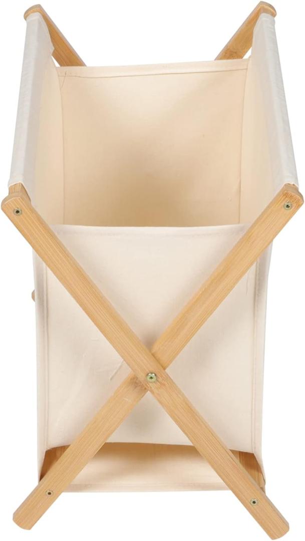 Wood Laundry Hamper Sorter Cart, Portable and Folding Clothes Basket Storage with Removable Liner Fabric Bag, X Frame- Echo Collection- Natural Tall Laundry Basket (apricot)