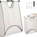 STORAGE MANIAC Wall Mount Laundry Hamper, Hanging Laundry Bag with Bottom Zipper Opening, Space Saver Dirty Clothes Hamper with Wall Anchor, Laundry Clothes Bin for College, Dorm, RV, White