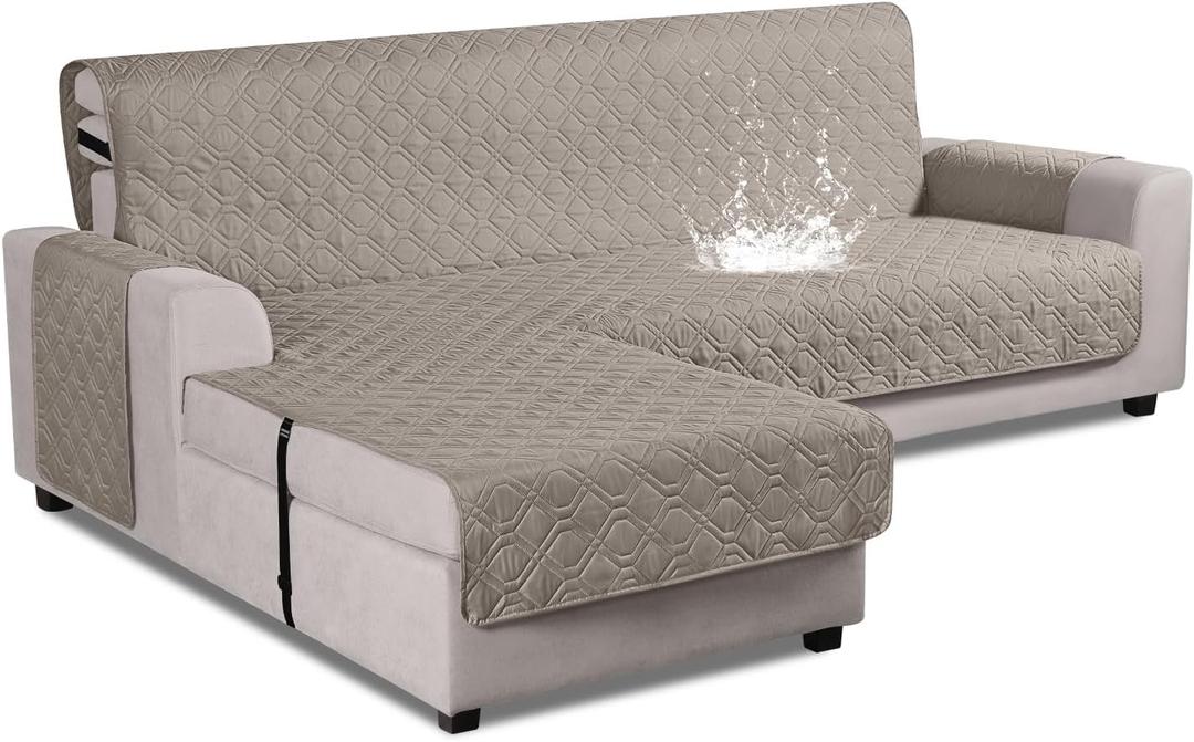 VANSOFY Upgraded Sectional Couch Covers 100% Waterproof L Shaped Sofa Slipcover Reversible Chaise Lounge Cover for Sectional Sofa Furniture Protector Cover for Pets Dog Cat(Small, Khaki)