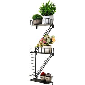 Zonon Fire Escape Wall Shelf Hanging Metal Ladder Shelves Wall Decor Cool Bookshelf Organizer Floating Shelves Action Figure Shelf for Home Bedroom Storage Display(3 Tier)