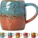 Handmade 22oz Ceramic Coffee Mug, Ergonomic Large Handle, Ideal Gift for Coffee Lovers, Microwave & Dishwasher Safe (Bas-Relief - Blue&Orange) Mothers Day Gift