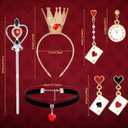 Queen Costume Accessories, Red Heart Queen Costume Set with Crown Headband Wand Choker Necklace Earrings for Women