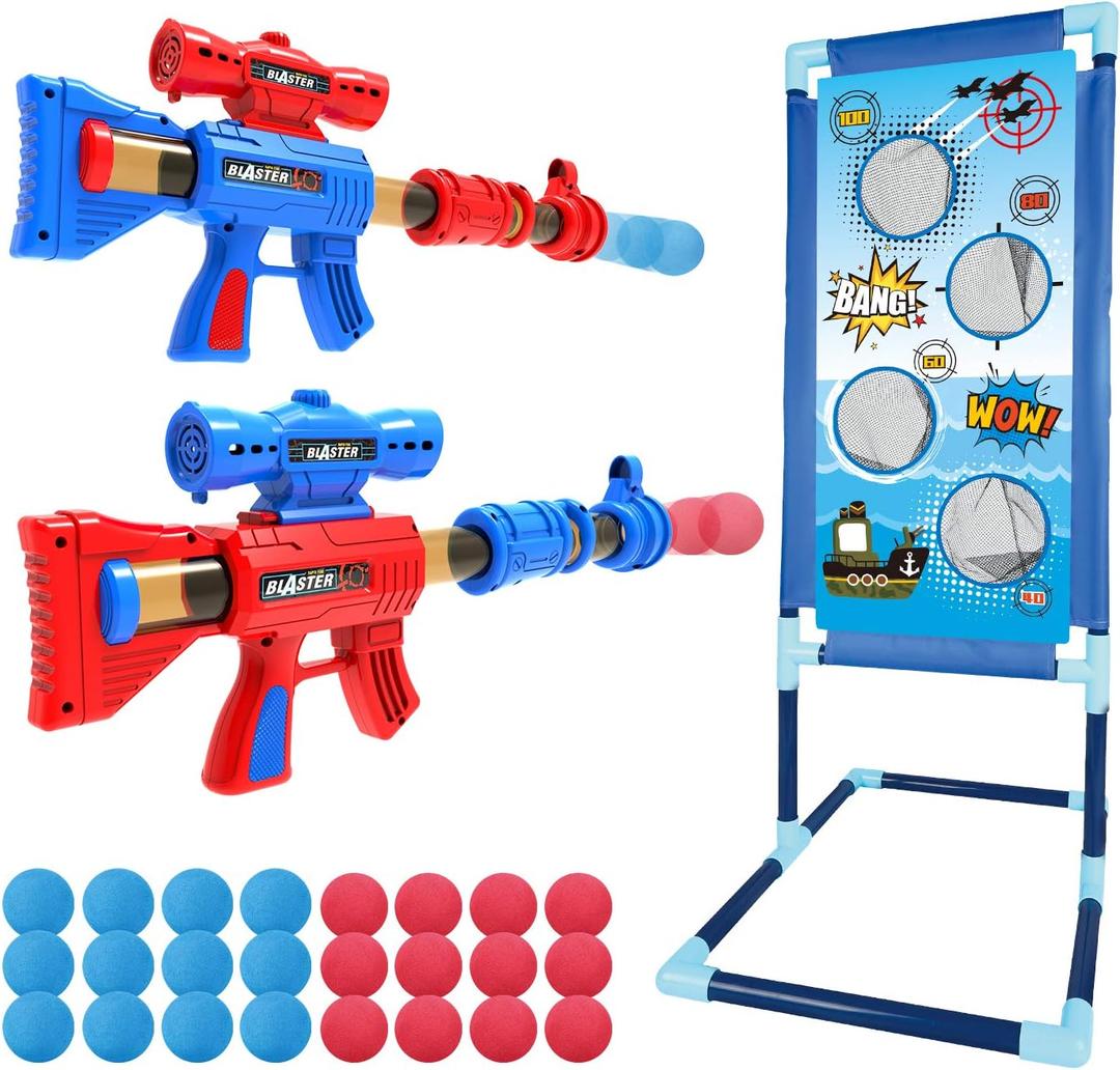 YEEBAY Shooting Game Toy for Age 6, 7, 8,9,10+ Years Old Kids, Boys - 2pk Air Guns & Shooting Target & 24 Foam Balls - Ideal Gift - Compatible with Toy Guns, 10 X 3.2 X 0.8 Inches