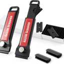 Gomake Plastic Razor Blade Scraper Tool with Blade Container 2PCS Razor Scraper with Extra 100PCS Plastic Blades for Adhesive Labels and Decals Sticker Removal on Car Window Glass Floor (W80)