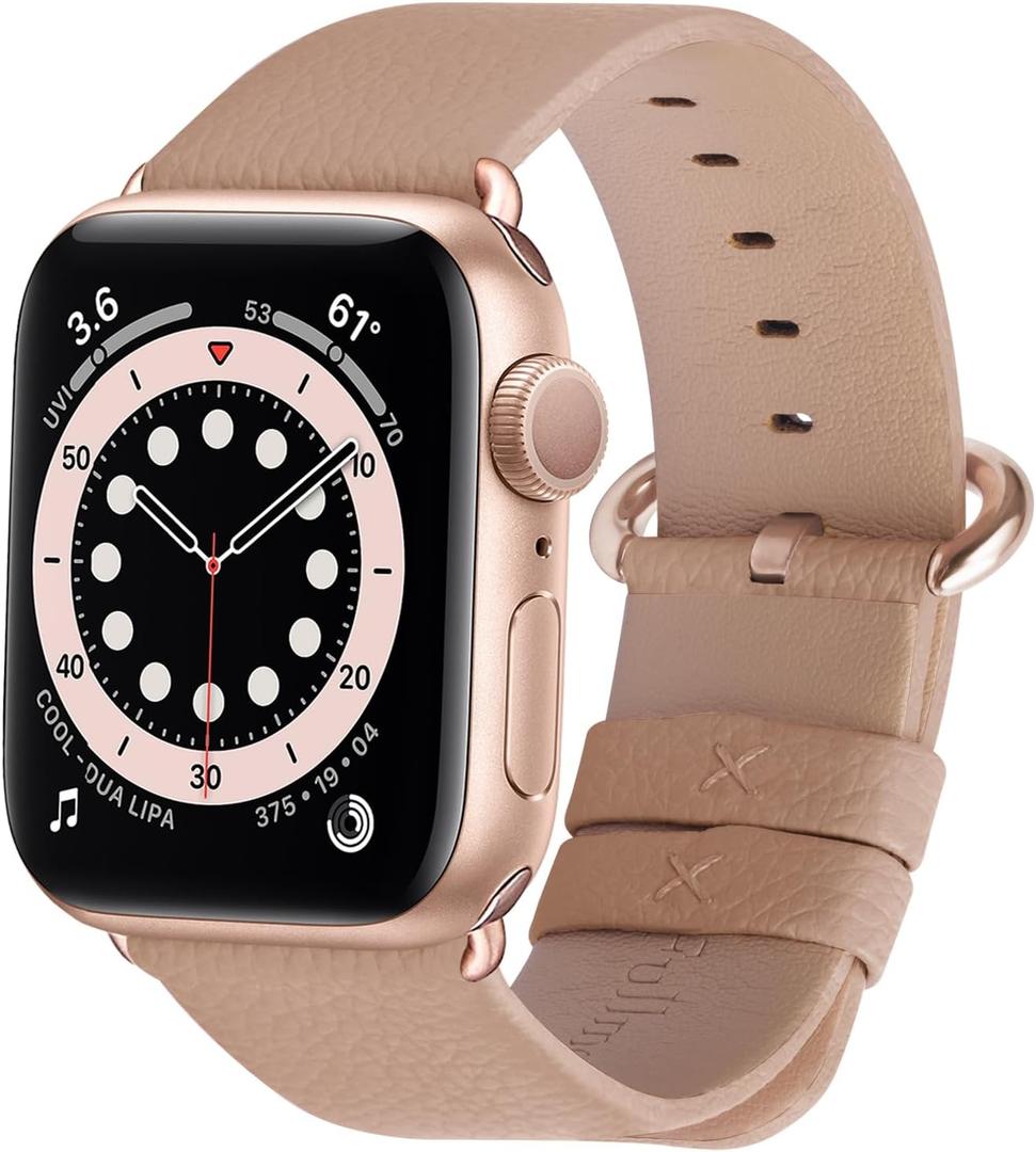 Fullmosa Leather Bands Compatible with Apple Watch Band 49mm 46mm 45mm 44mm 42mm for Men Women, Top Grain Genuine Leather Strap for iWatch Ultra 2/Ultra/10/9/8/7/6/5/4/3/2/1/SE2/SE, Beige/Rose Gold