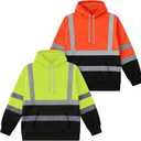 Coume 2 Pcs Hi-vis Hoodie for Men Class 3 High Visibility Sweatshirt Reflective Hooded Hood for Safety Hoodie (XL)
