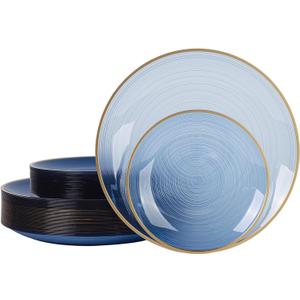 80pcs Disposable Clear Blue Plastic Plates With Gold Rim, Include 40-7 inch Dessert Plate and 40-10 inch Dinner-Plates for Party, Wedding and Birthday