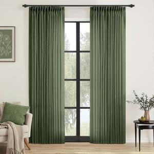 MIULEE Pinch Pleated Olive Green Linen Curtains 96 Inches Long 2 Panels for Bedroom Living Room, Soft Thick Linen Textured Window Drapes Back Tab Hooks Semi Sheer Light Filtering Dark Green Decor (40"W x 96"L (Pack of 2))