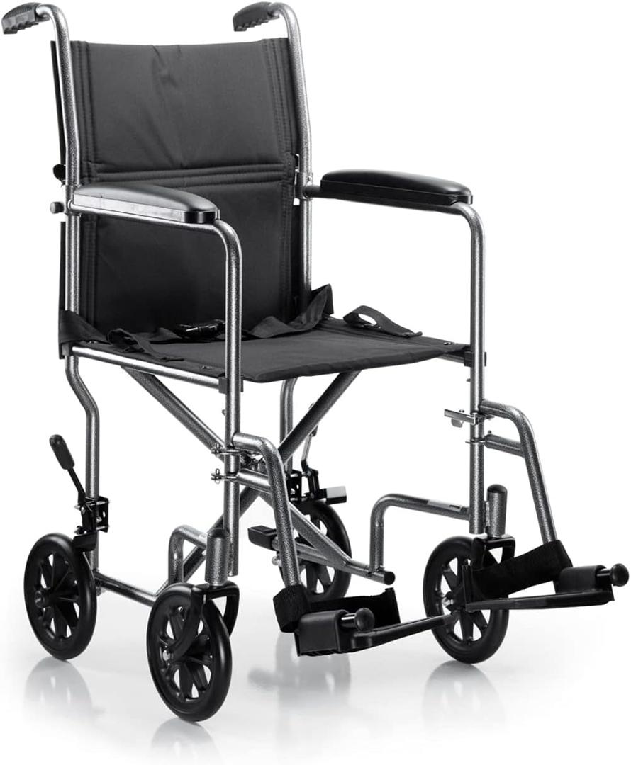 McKesson Drive Transport Chair Steel, Silver Vein Frame 250 lbs. Fixed Arms, Padded Black