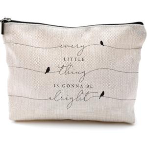Bird Inspirational Makeup Bag, Motivational Quote Cosmetic Bags for Women, Every Little Thing Is Gonna Be Alright Positive Zipper Makeup Pouch