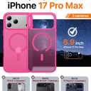 4 x Magnetic for iPhone 17 Pro Case,[Anti-Slip][Compatible with MagSafe][Military Grade Drop Protection] Shockproof Protective Translucent Matte Phone Case for iPhone 17 Pro Case,Hot Pink