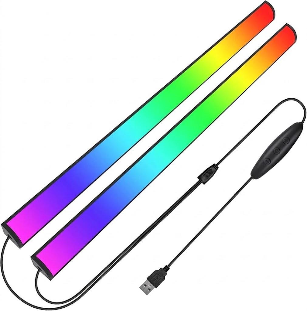 2Pcs RGB Gaming Lights, Dreamcolor RGB Light Bar with Remote Control,Dimmable and Speed Adjustable, Color Changing Ambient Light for PC Backing Lighting and Desk Gaming