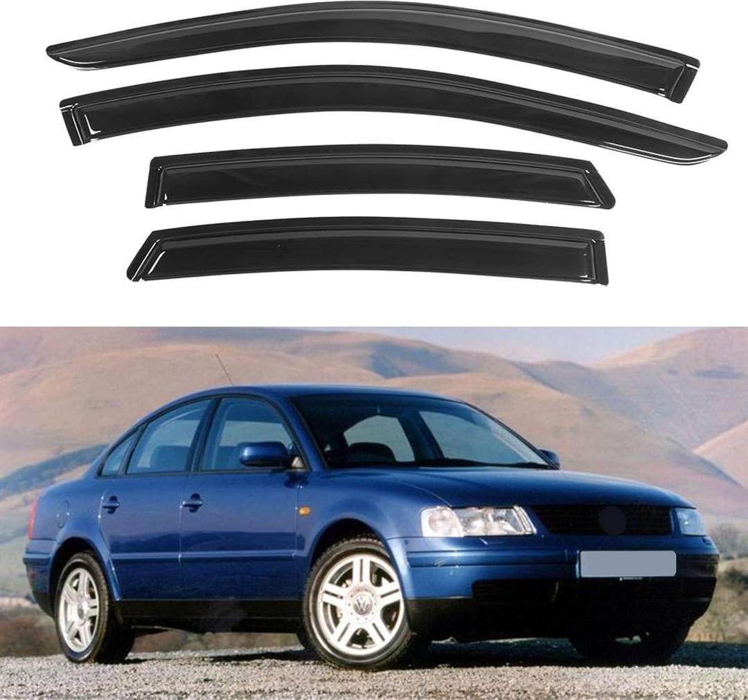 KPY Window Visor Compatible with Volkswagen (VW) Passat 1997-2005, Rain Guard Window Vent Deflectors Tape-On Style, 1997 1998 1999 2000 2001 2002 2003 2004 2005