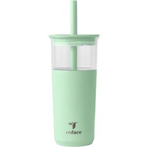 REDUCE Aspen 20 oz Vacuum Insulated Glass Tumbler with Lid & Extra Wide Straw - Keeps Drinks Cold for 12 Hrs - Ideal for Iced Coffee, Smoothies & Boba - Dishwasher Safe, Soft Base - Matcha