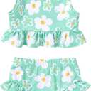 YOUNGER TREE Toddler Baby Girls Summer Swimsuit Sleeveless Striped Swimwear Two-Piece Suit Beach Bikini (4-5T, Green Floral Swimsuit)