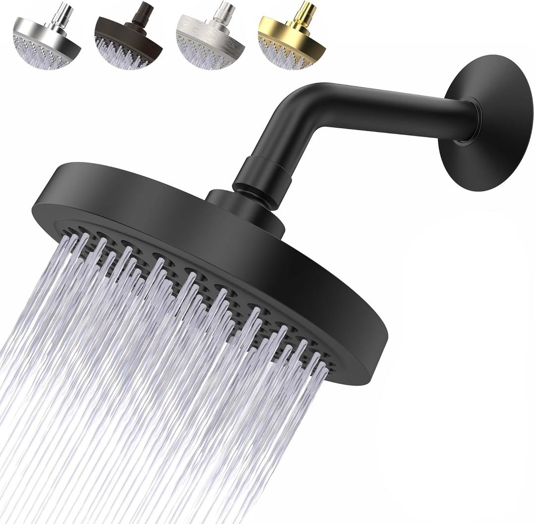 High Pressure Shower Head  AntiClogging Silicone Nozzles 2.5 GPM Removable Restrictor  Easy to Clean and Install  Includes Plumbers Tape  6 inch  (Matte Black 2.5GPM)