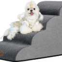 GoGoBunny Waterproof High Density Foam Curved Dog Stairs for High Beds Couches 19.7" H, 4-Step Ramp Dog Steps Friendly to Small Medium Dogs or Pets Joints, Non-Slip Balanced Durable Pet Step, Grey