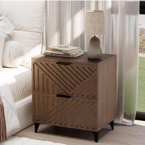 CHILIHOM Nightstand with 2 Drawers Night Stand with Fluted Panel, Modern Bedside Table for Bedroom, Wood End Table Side Table Small Storage Cabinet, Brown