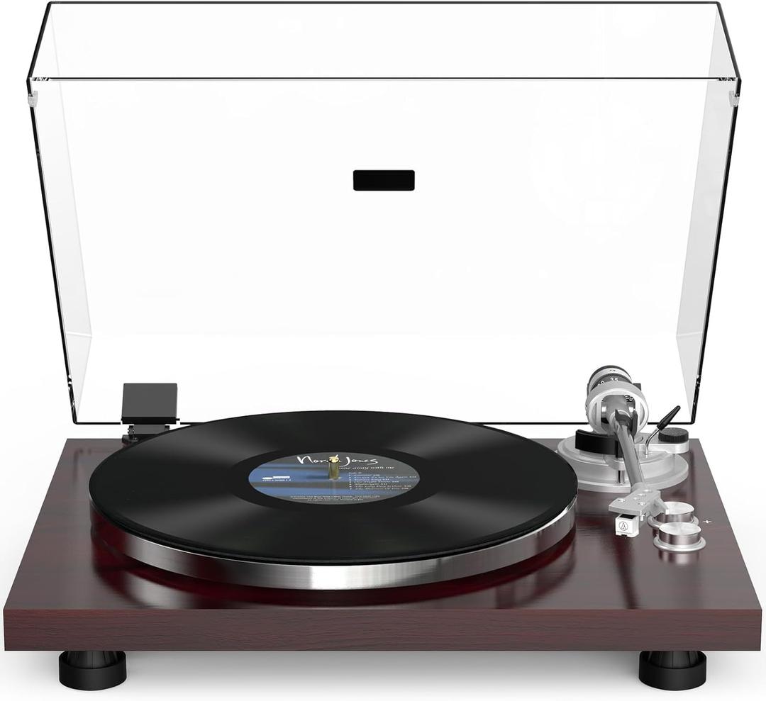 Record Players Wireless Output Vintage Turntables for Vinyl Records Aluminium Platter Carbon Fiber Tonearm Belt-Drive 33 45 RPM Phono Audio AT-3600L MM Cartridge RCA Line Anti-Skate Pitch Control Red