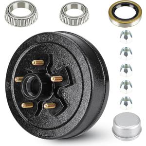 Trailer Brake Drum Kit, 5-Hole, 4.5" Bolt Circle Brake Drum for 3500 lb Axles, Replacement Brake Hub Drum Assembly for Rvs, Trailer and Semi Truck