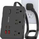 DEPOW Surge Protector Power Strip, 3 FT Extension Cord with 6 AC Outlets 4 USB Ports,1050J Surge Protection, Wall Mountable Charging Station for Office, Home, Black