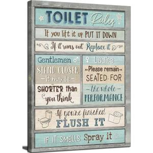 Funny Bathroom Rules Wall Art. Blue Country Farmhouse Bathroom Painting Picture Wall Decor. Toilet Civilization Slogan Poster Print Artwork. for Bedroom Toilet Home Decoration (16"L x 12"W)