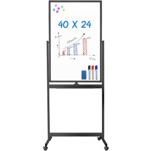 Maxtek Magnetic Mobile White Board, 40 x 24 Double Sided Dry Erase Board Rolling Whiteboard, Aluminum Frame Standing Whiteboard on Wheels for Home Office Classroom (40 x 24 Black)