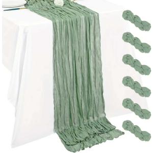 Cheesecloth Table Runner 10ft Rustic Gauze Cheese Cloth 35 x 120 Inches Long for Christmas Wedding Bridal Baby Shower Birthday Table Decorations (Sage Green, 6 Pack-10FT)