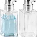 mDesign Glass Refillable Foaming Hand Soap Dispenser Modern Square Pump Bottle for Bathroom Vanities or Kitchen Sink, Countertops - 2 Pack - Clear/Chrome