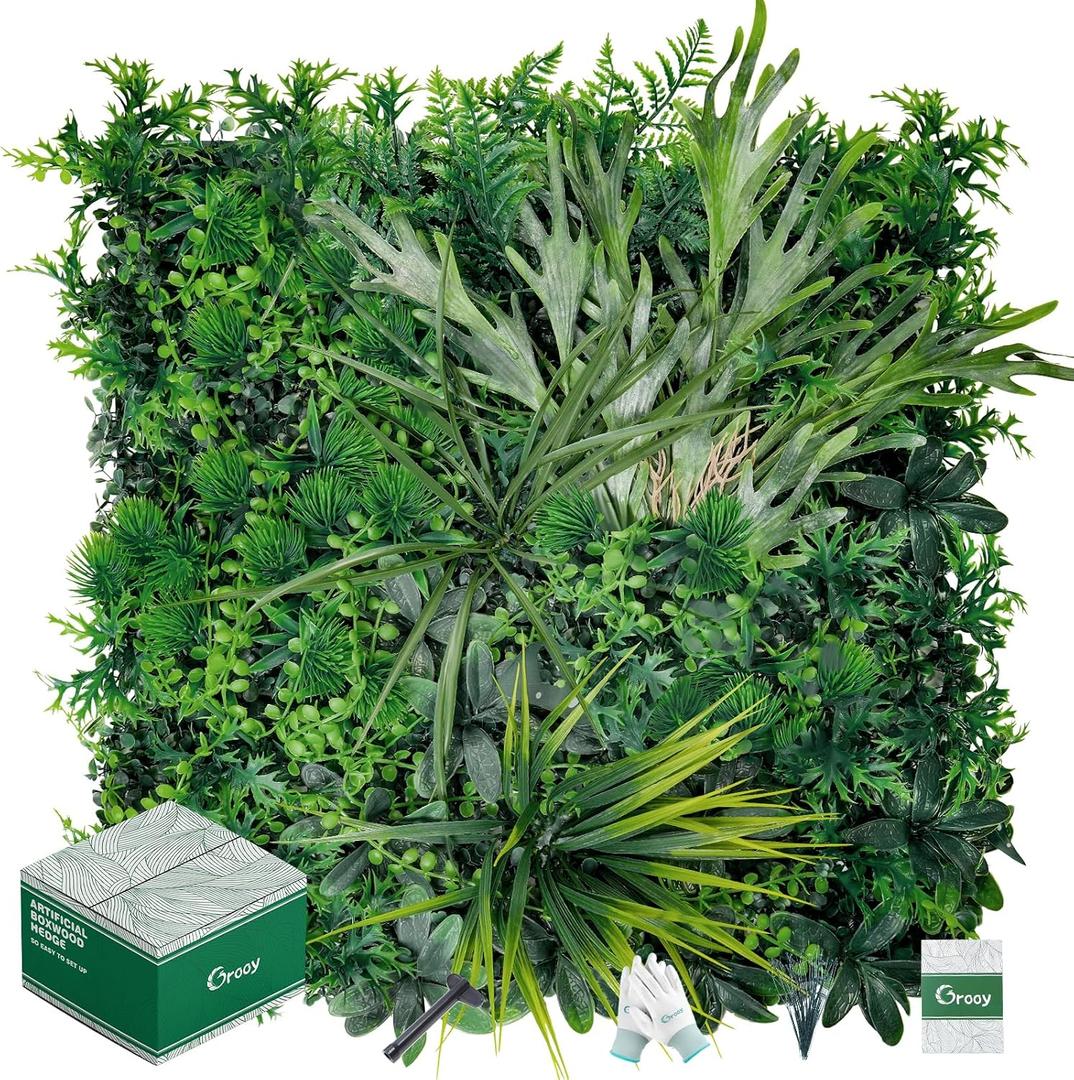 Grooy 20"X20" Grass Wall, 8PCS Boxwood Panels UV-Protected Faux Grass Backdrop Wall,Greenery Privacy Hedge Screen for Outdoor Garden Patio, Indoor Party Balcony Fence Decor